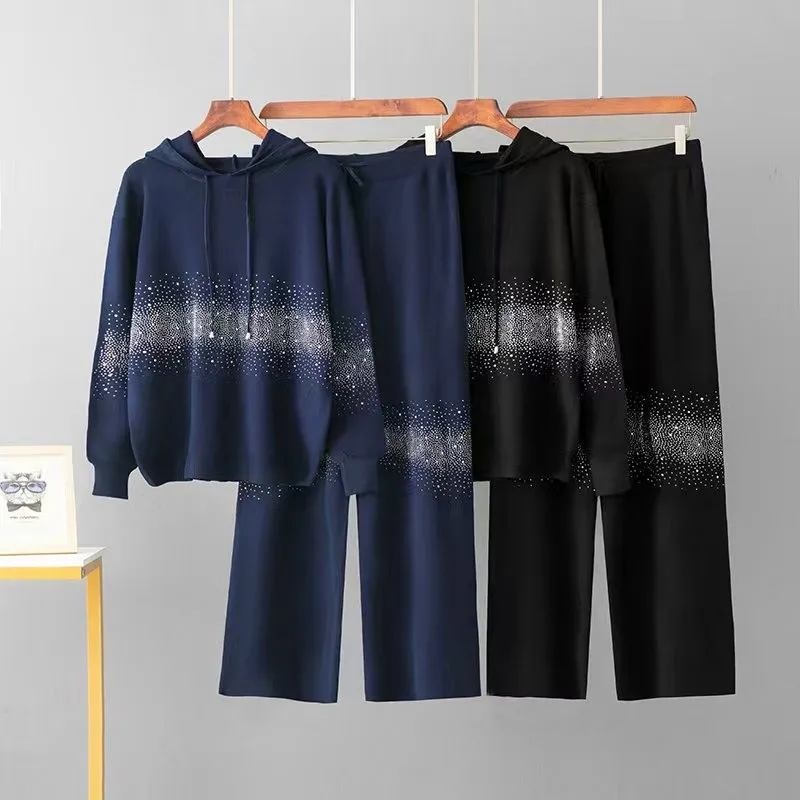 

Autumn and Winter New Korean Version Lazy Style Gradient Loose Hooded Top+casual Wide Leg Pants Two-piece Set