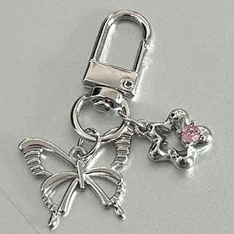 Y2K Metal Butterfly Flower Pendant Keychain Classic Handbag Flying Insect Key Ring for Women Men Good Gift Handmade Jewelry