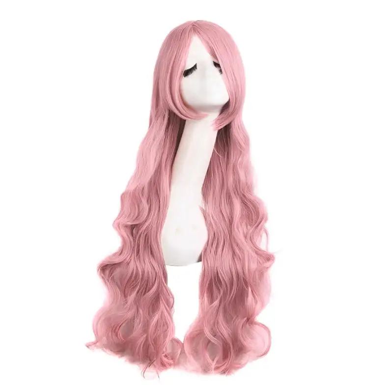 Pink Wigs with Bangs Long Wavy Pink Wigs for Women Synthetic Natural Wavy Wig Heat Resistant Colorful Wigs for Daily Party Cospl