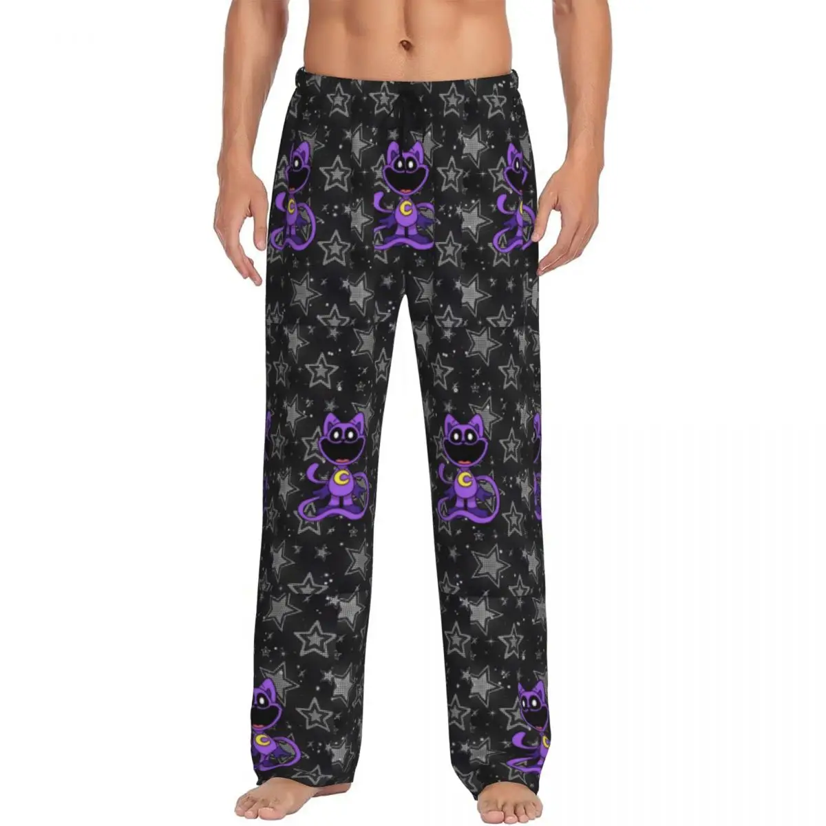 Custom Men's Smilings Critters Cartoons CatNap Pajama Pants Print Sleep Sleepwear Bottoms with Pockets