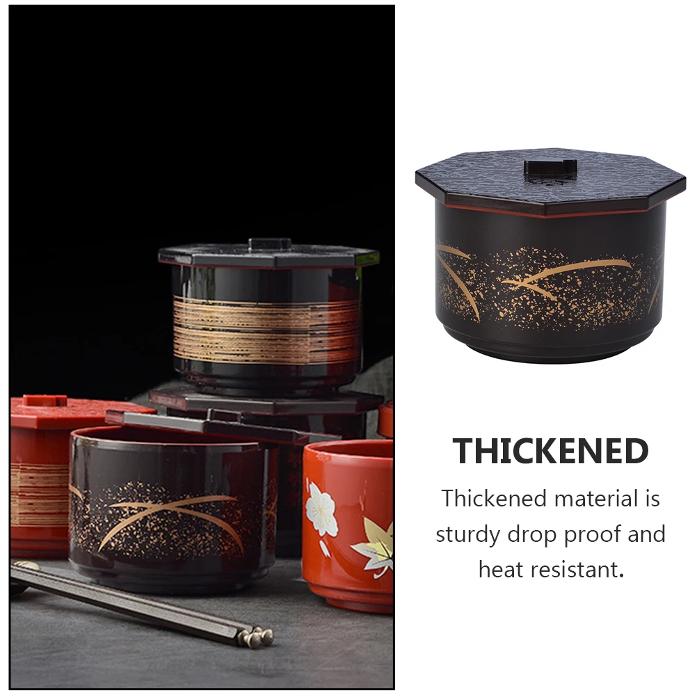 

1Set Octagonal Miso Soup Bowl Japanese Style Plastic Covered Bowl Non Slip Sturdy Kitchen Tableware Miso Soup Tureen