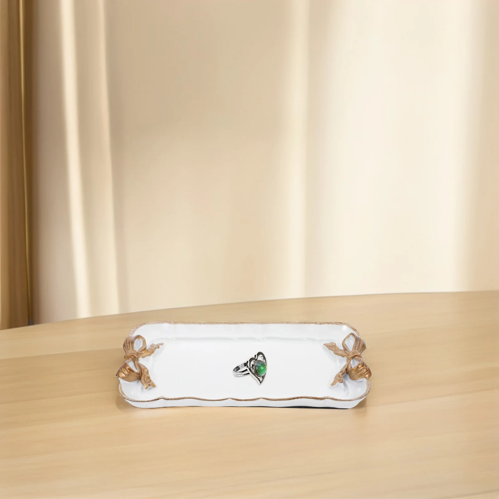 

Sweet Retro For Dessert Snack Fruit Cake Jewelry Snack Plate Home Bowknot Tray Decor Dessert Tray (White)