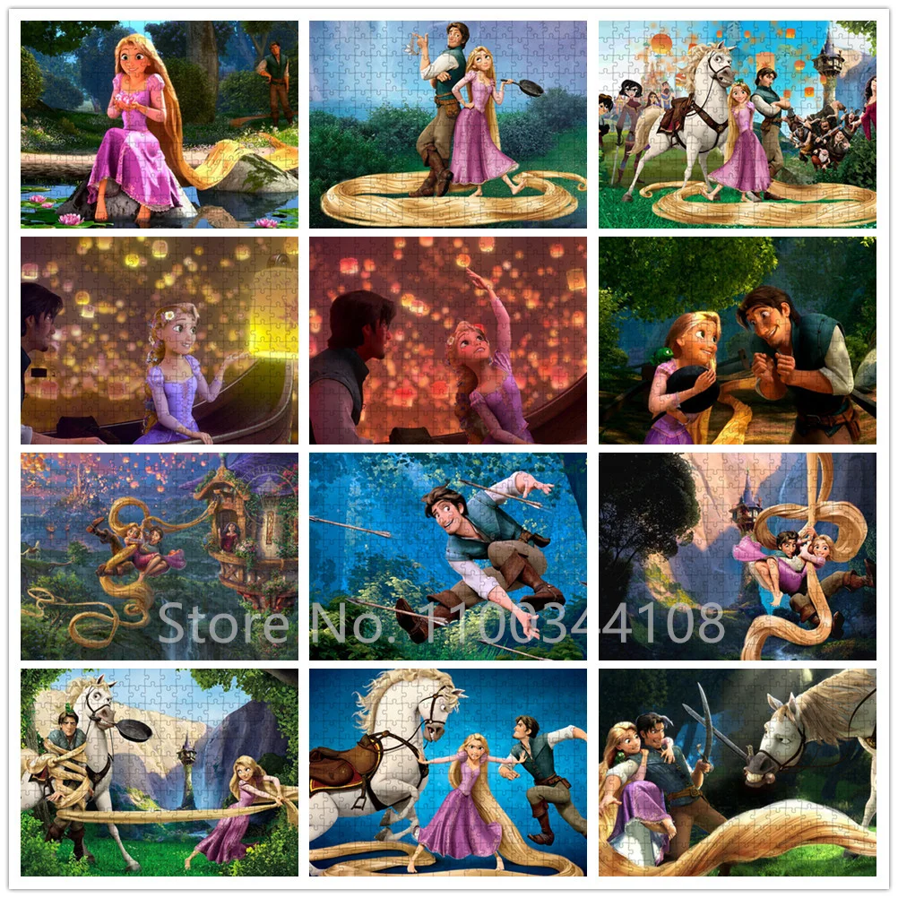 Tangled Rapunzel 300/500/1000 Pieces Puzzle Disney Princess Jigsaw Puzzle for Adults Kids Educational Toys Interactive Game