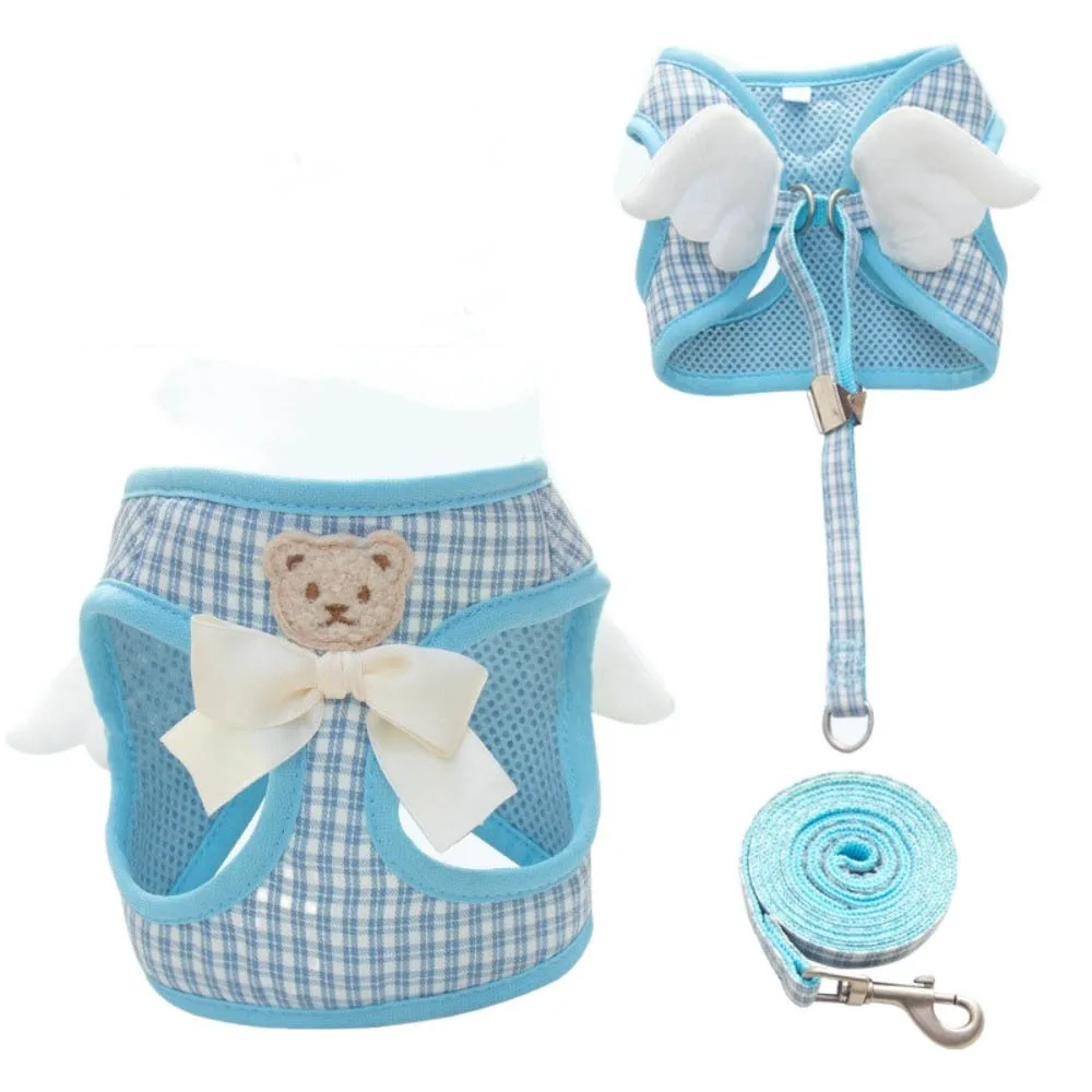 

Cute Adjustable Cat Dog Harness Set Comfortable Breathable Cat Rope Vest with Leash Escape Proof Dog Traction Rope Outdoor