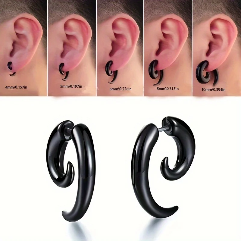 1 Pair 3/4/5/6/8/10mm Punk Acrylic Black Bull Horn Snail Shape Earrings For Men Women Hip-hop Rock Party Personality Ear Jewelry