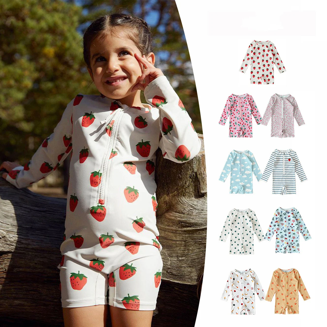 

Летний купальный костюм для девочек 2-7 лет, комбинезон на молнии, эластичный, быстросохнущий, с защитой от солнца, пляжная одежда