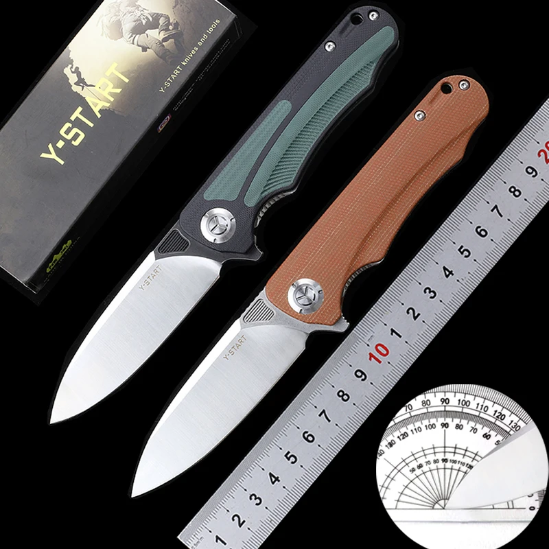 Y-START D2 Blade Folding Pocket Knife Green G10 Handle  Outdoor Tactical Self Defense EDC Hunting Survival Multitool