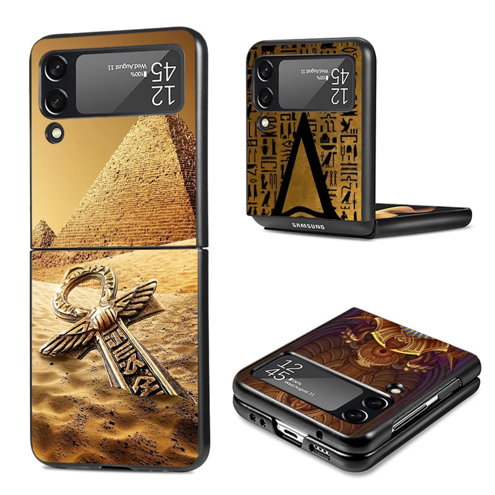 Egypt Nefertiti Anubis Ankh Pharaoh Phone Case For Samsung Galaxy Z Flip3 Flip4 Flip5 Flip6 PC Shell For Z Flip 3 4 5 6 Hard Fol