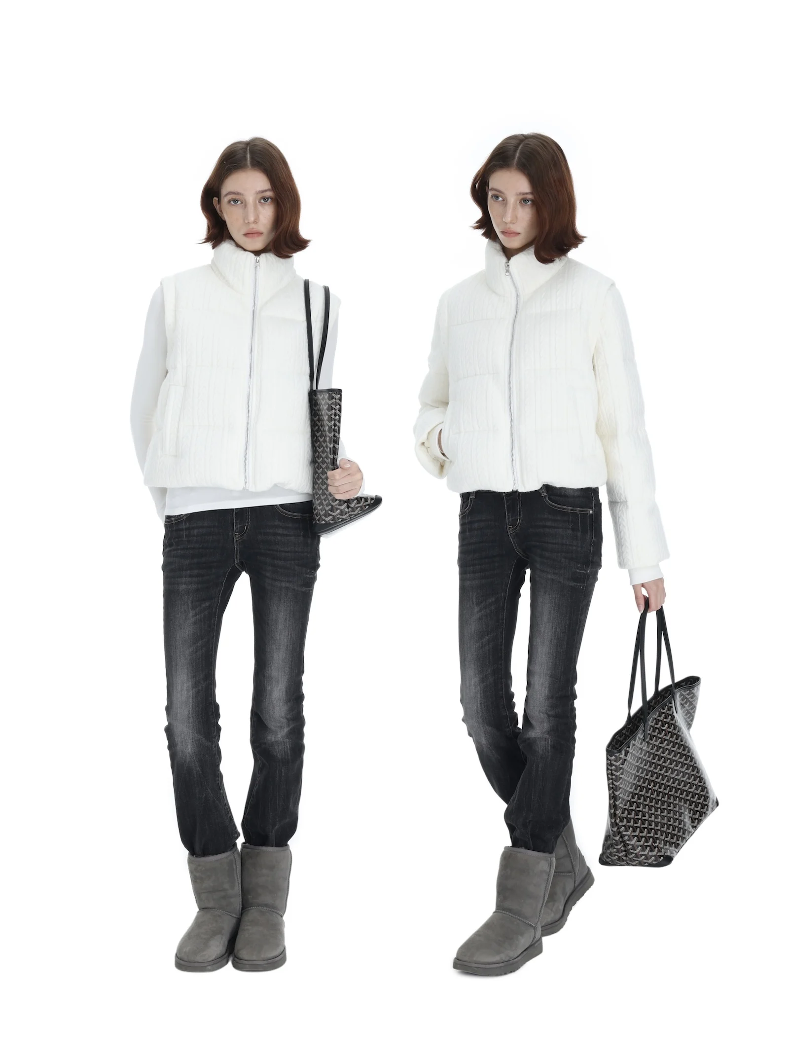 

Veryrareme 90% White Du down Knitted Puffer Coat with Detachable Sve Twist Design Thi Warm ort Sle Zipper Closure