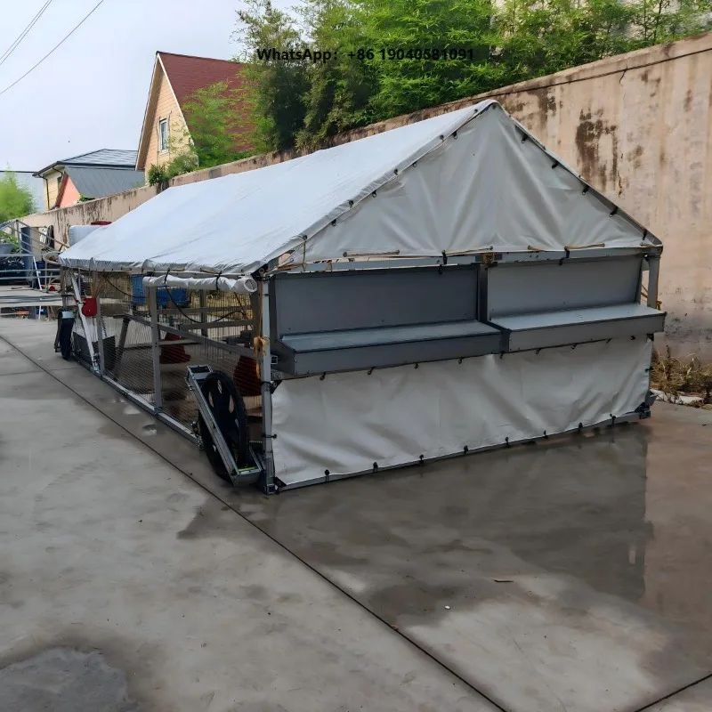 Aluminum Portable Chicken Coop 6x3x2m with Wheels Built-in Water Line and Feed Hopper for 100-120 Birds Backyard Farm Mobile