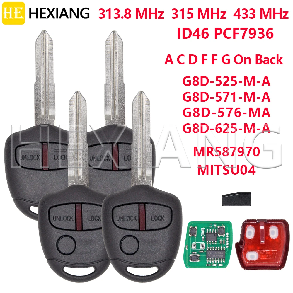 HE 313.8 MHz ID46 PCF7936 315 MHz 433 MHz Car Remote Key For Mitsubishi ASX Attrage Outlander Delica Evolution Grandis Lancer