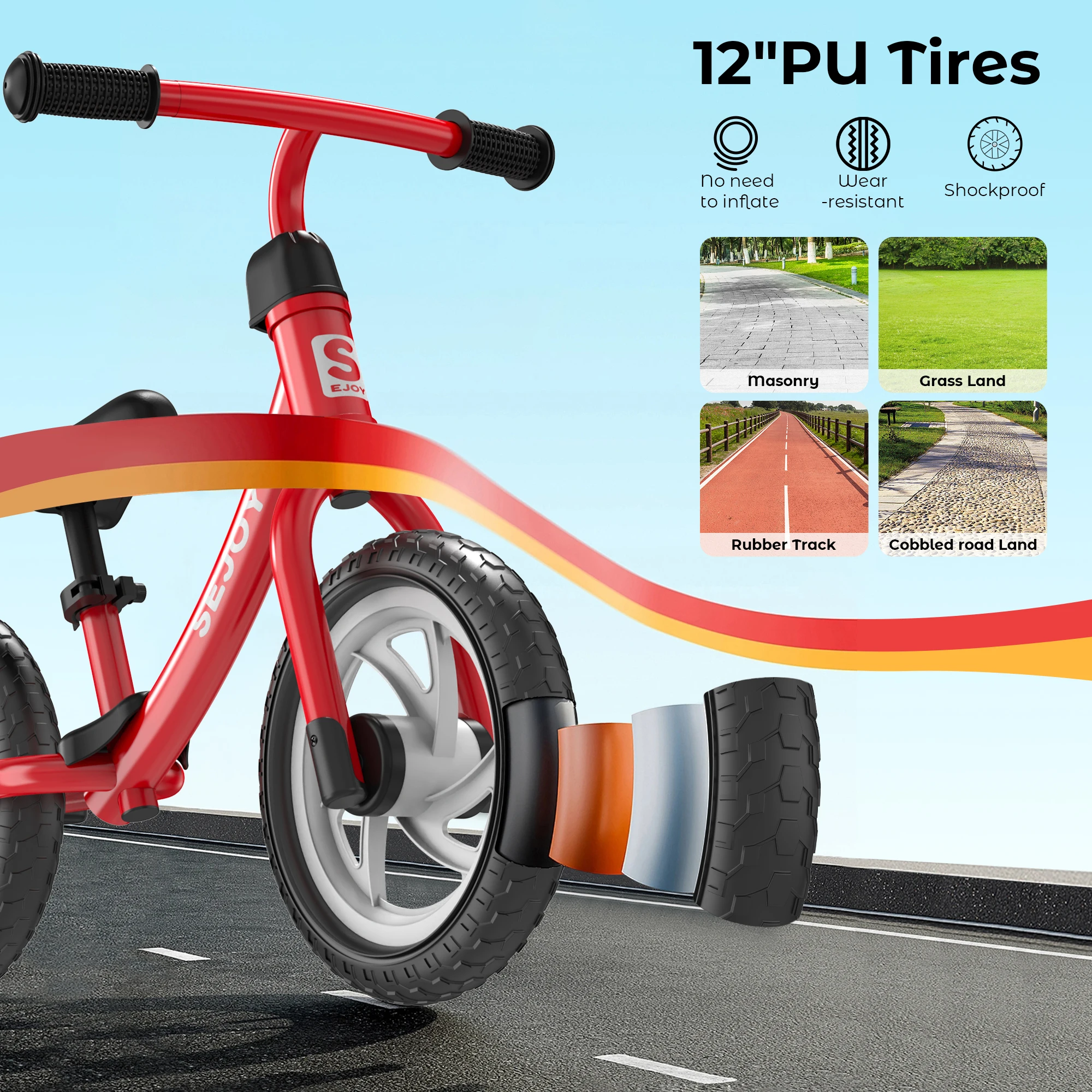 SEJOY Bicicleta de equilíbrio para crianças de 2 a 6 anos, rodas de 12 ", bicicleta externa, scooter de brinquedo, altura ajustável