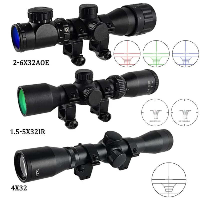 Tactical 4x32 1.5-5x32IR 2-6X32AOE Rifle Scope Crossbow Short Hunting Scope Telescope Reflex Optical Sight 11mm/20mm Rail Mount