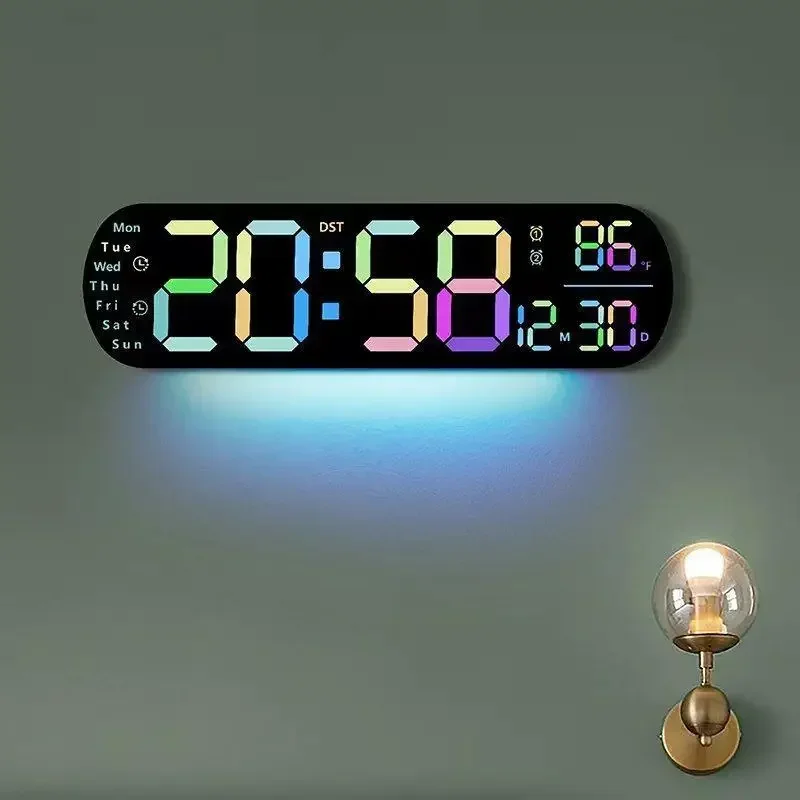 Multi Functional LED Display Clock, Digital Wall Clock with Adjustable Atmosphere Light, Battery/Remote Control/USB Type