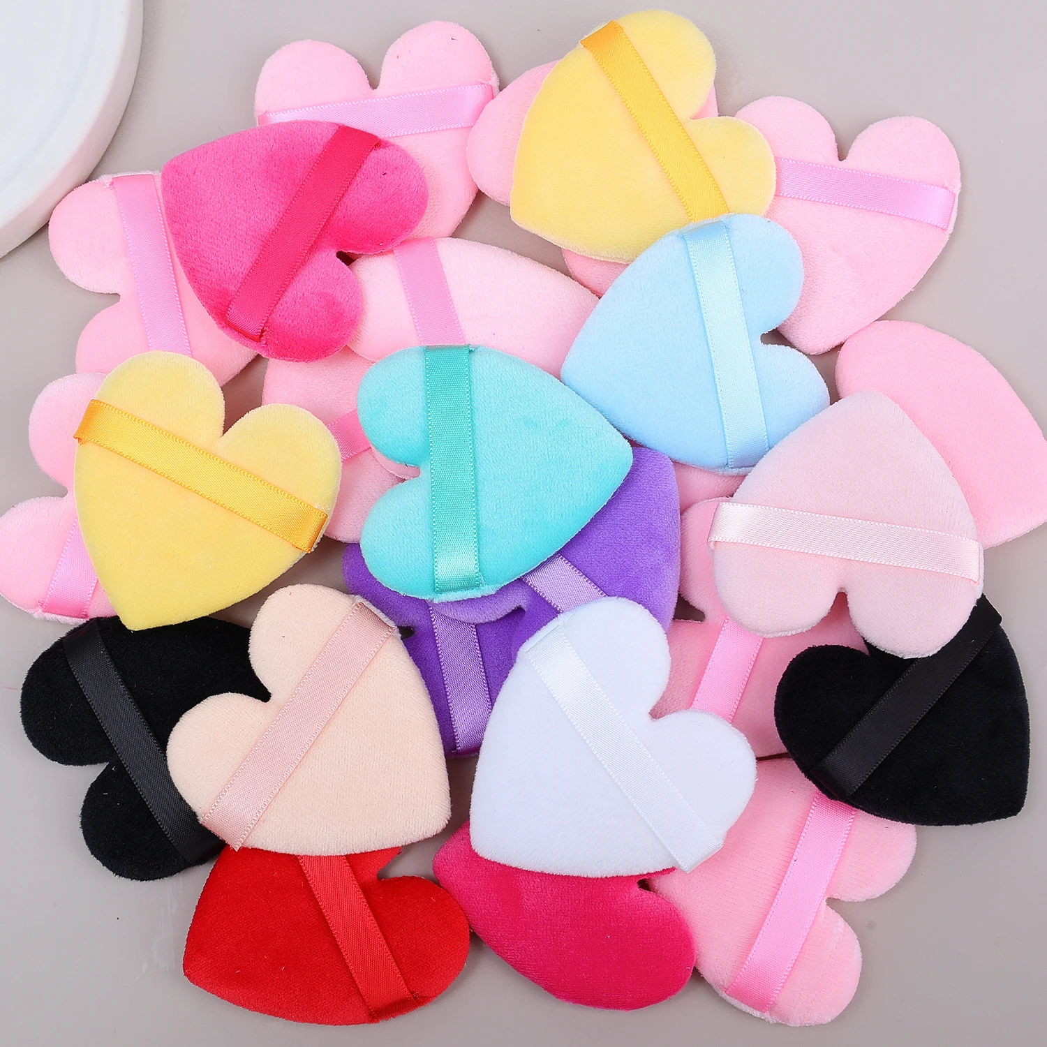 5-60Pcs Crystal Velvet Dry Powder Puff Soft Heart-Shaped Sponge Washable Reusable Cosmetic Puff Loose Powder Setting Makeup Tool