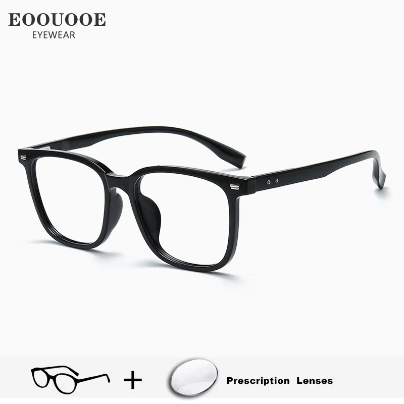 

EOOUOOE TR90 Women Men Glasses Rivet Design Large Square Optics Prescription Recipe Lenses Progressive Correct Myopia Eyewear