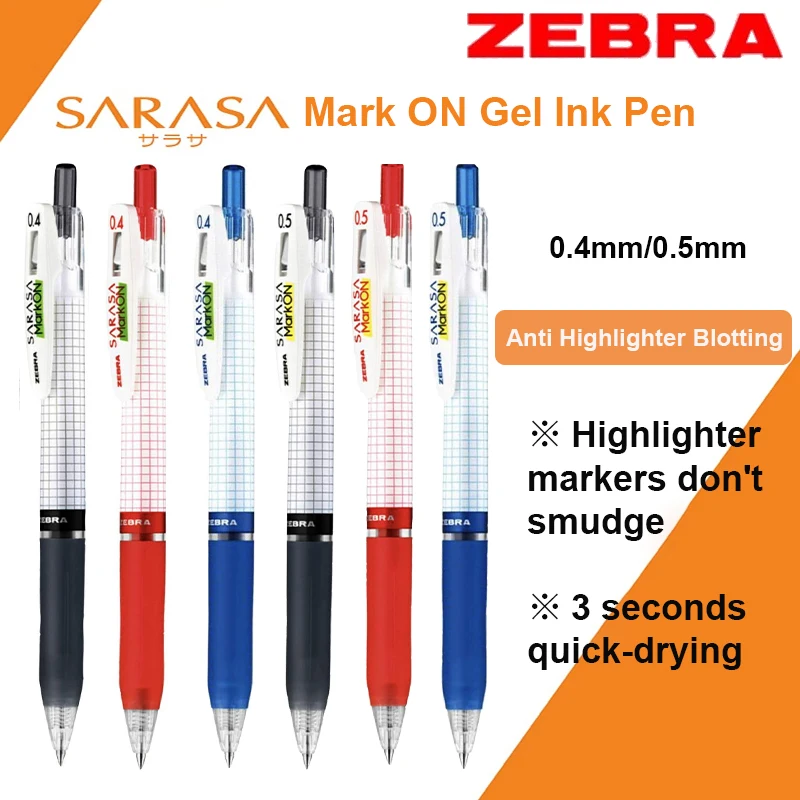 New ZEBRA 0.4/0.5mm Gel Pen JJ77 Smudge Proof 3S Quick Dry No Bleed with Highlighters Ballpoint Pens, Japanese Original Supplies