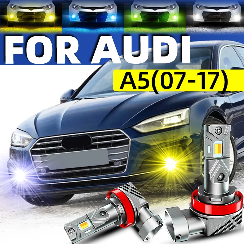 2pcs Car LED Front Fog Lights Bulbs Dual Colors Switchback White Yellow For AUDI A5 S5 RS5 8T 2010 2012 2013 2014 2016 2017 12v