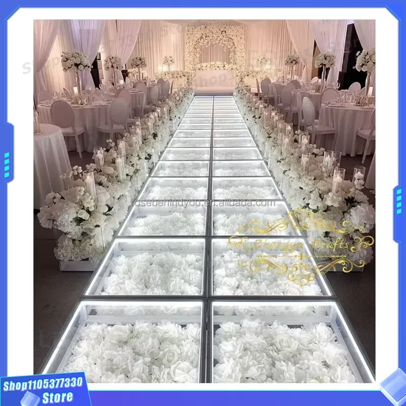 3D Effect LED Dance Floor Mirror Tempered Glass Luminous Stage for Wedding Party Flower Display Platform Light Emitting Diode