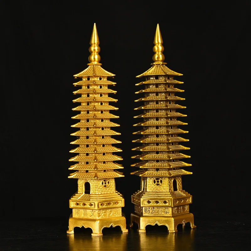 Brass Thirteen-Layer Office Desk Study Living Room Decoration Craft Wenchang Pagoda Copper Ornament