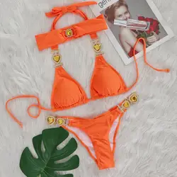 4 Colors New Sexy Bikini Women Luxury Heart-shaped Crystal Diamond Chain Solid Swimwear Swimsuit Female Bikinis Set Bathing Suit