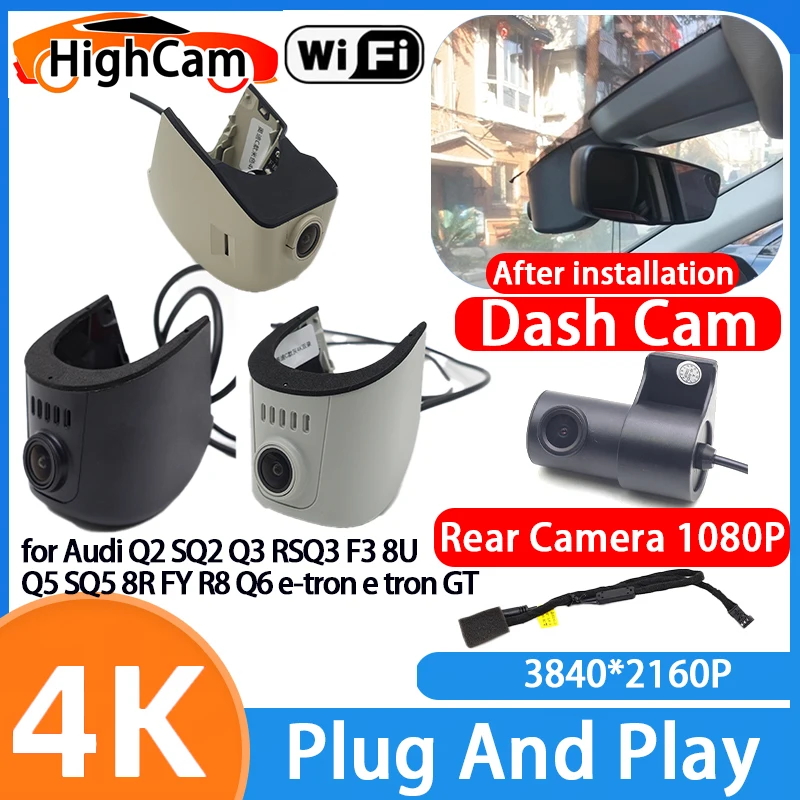 Für Audi Q2 SQ2 Q3 RSQ3 F3 8U Q5 SQ5 8R FY R8 Q6 e-tron e-tron GT 4K 2160P WLAN DVR Videorekorder Dashcam Front- und Heckkamera