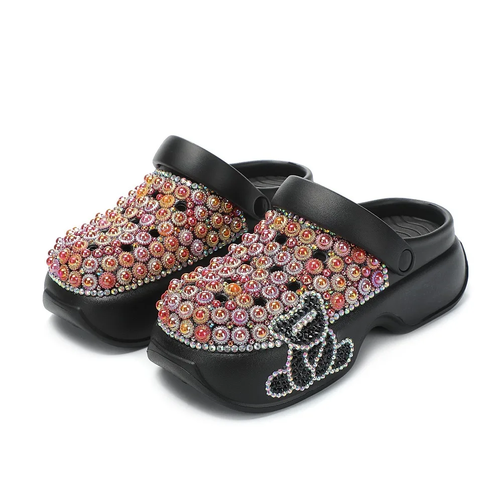 Women's Rhinestone Bear clogs Sandals Thick Sole Bling Drill Slip-on Slippers, Anti-slip Summer Beach Garden Shoes, Casual Shoes