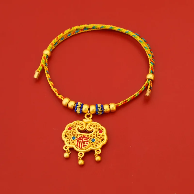 Color-preserving Long-life Lock Chinese Style Pet New Year's Braided Rope Collar Spring Festival Cat Dog Gold Necklace Ornament
