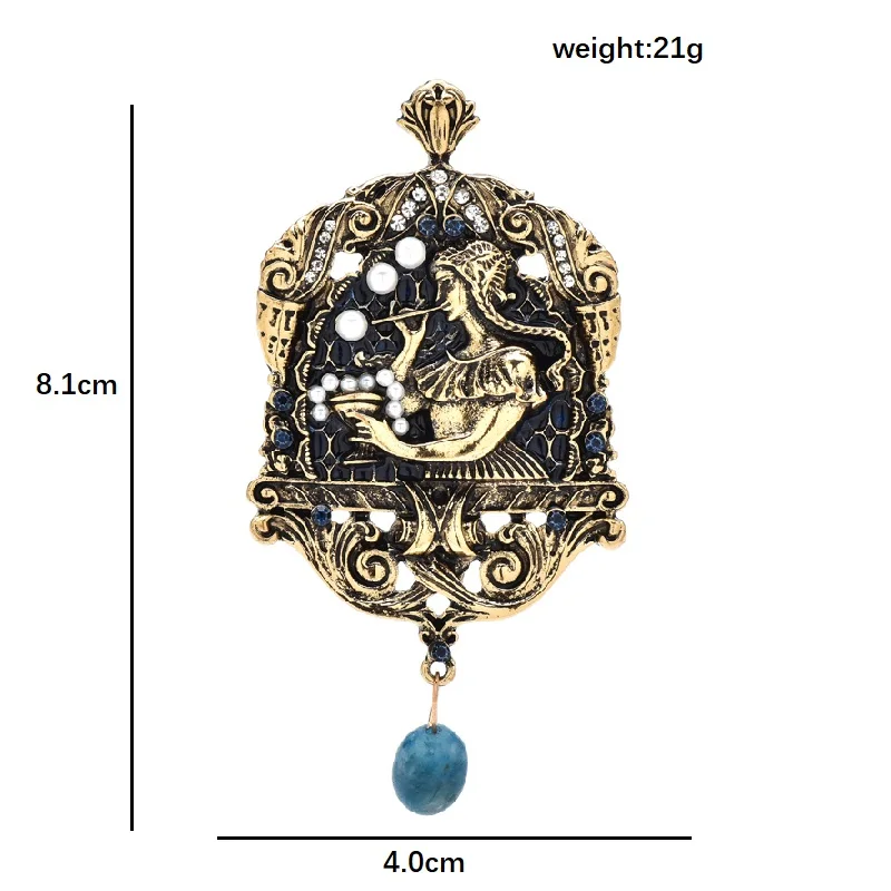 Wuli&baby Elegant Vintage Crown Brooch Pins Fashion Blow Bubbles Tassel Metal Badge For Suit and Bag Fashion Jewelry Gift