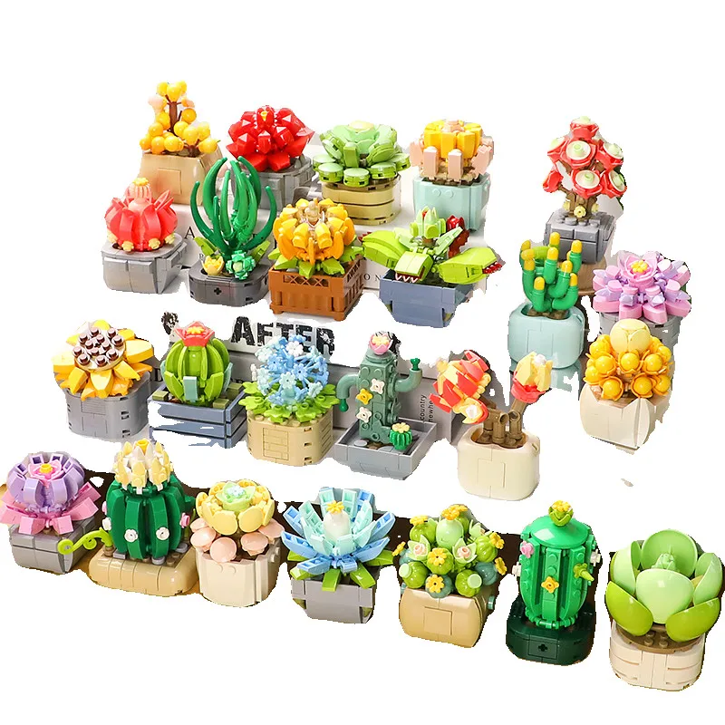 24 designs de blocos de buquê de flores colecionáveis, brinquedo de figura de rosa suculenta DIY, presente de Natal de aniversário infantil
