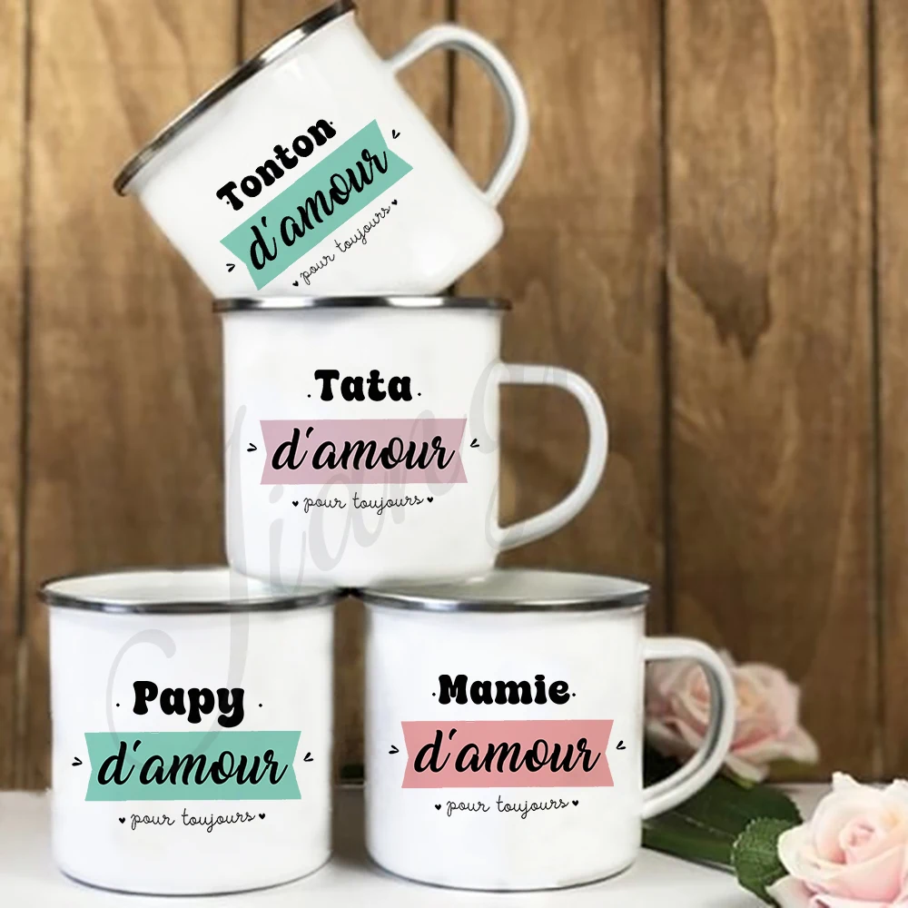 Caneca esmaltada com estampa francesa, copos de café criativos, bebidas, água, leite, caneca esmaltada, presente para casa, vovó, vovô, tia, tio