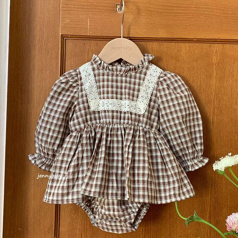 

Новинка 2026 года: Весенний комбинезон для новорожденных девочек (0-24 месяца) с длинным рукавом, хлопковый, в клетку, с вставками