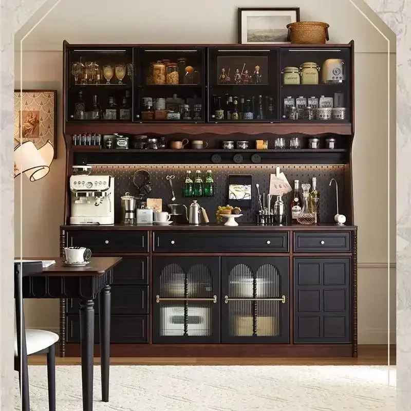 

French retro side cabinet solid wood medieval home living room tea integrated wall storage cabinet kitchen locker