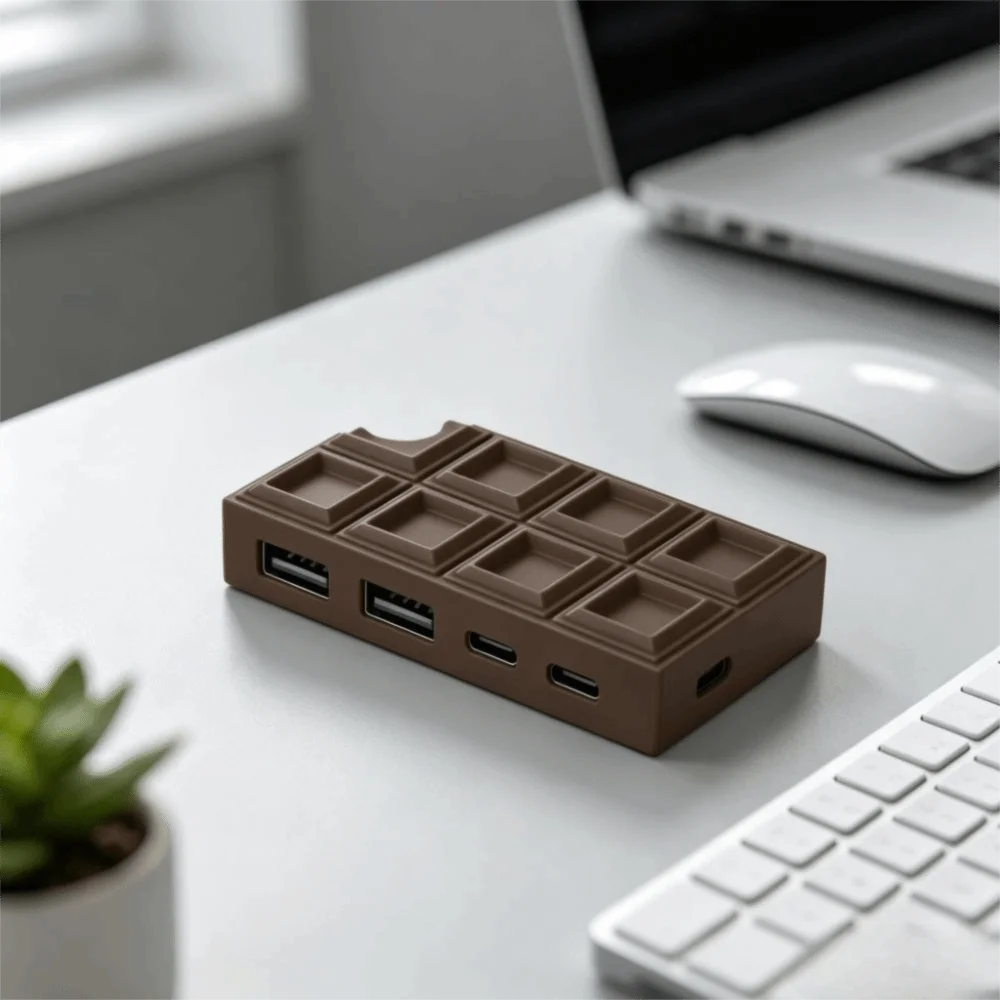 Chocolate Block Design 4-in-1 USB Hub Type-C Interface Portable USB Extender Compact USB Docking Station For PC