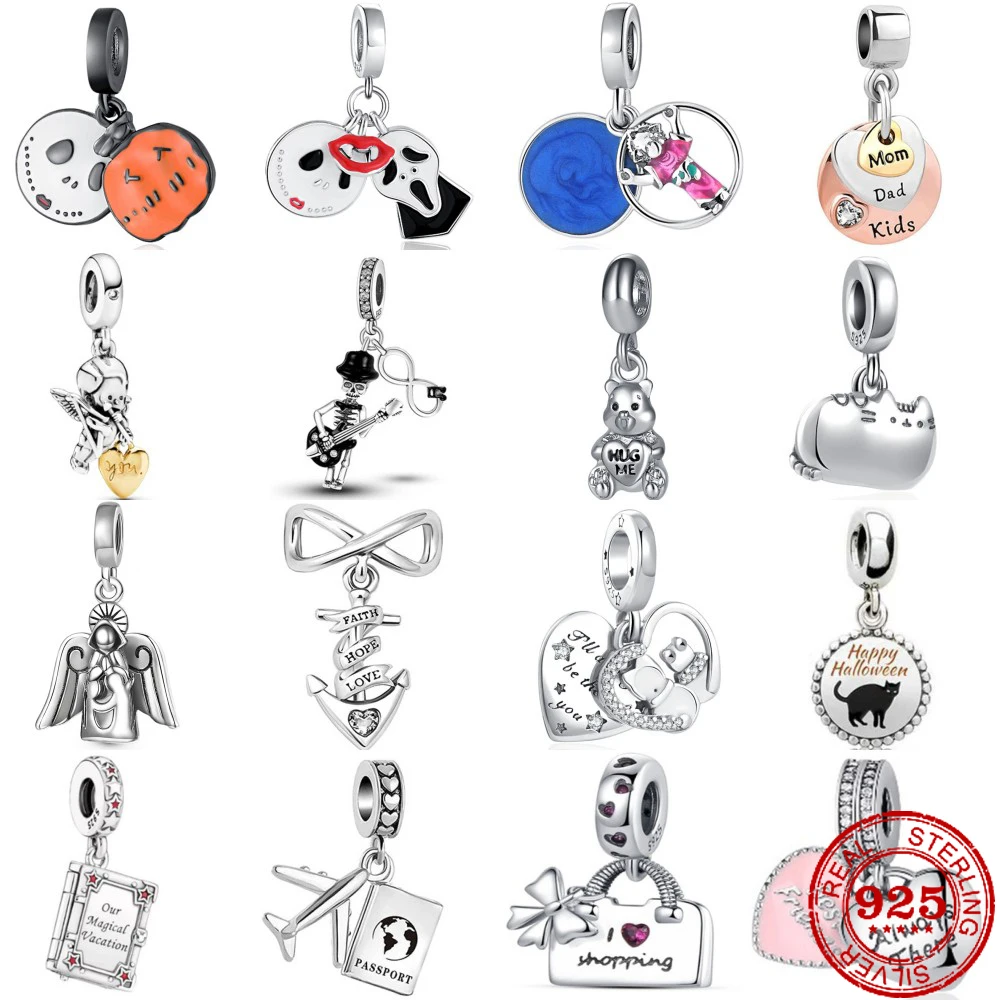 

New 925 Sterling Silver Ghost mask Priest zombie plane passport Charm bead Fit Original Pandora Bracelet DIY Jewelry For Women