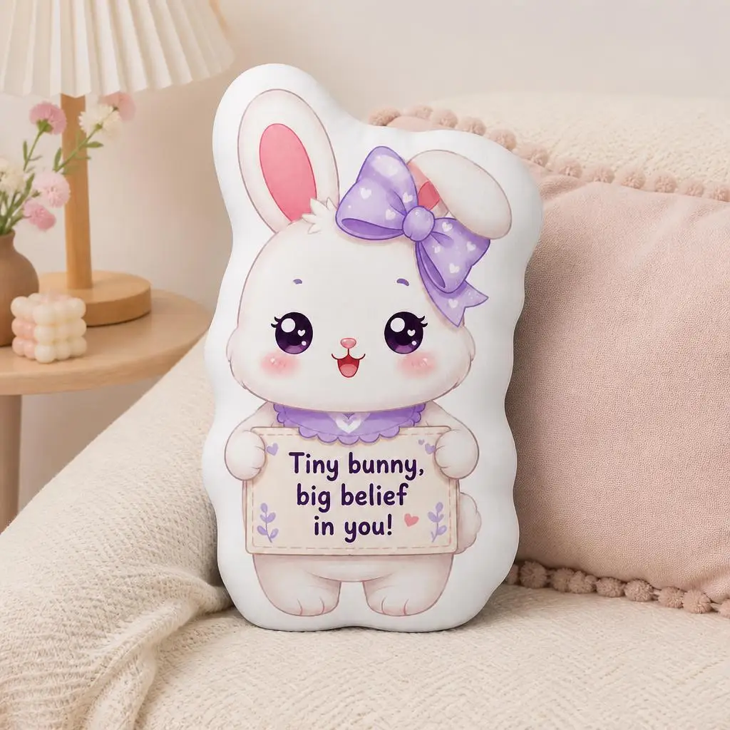 Cute Bunny Big Belief Encouragement Bow Plush Pillow Cushion Irregular Stuffed Throw Pillow Home Decor Gift Sofa Bed