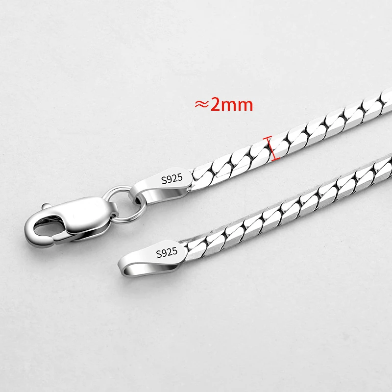 MIQIAO 925 Sterling Silver 2MM Link Chain Necklace Men's Chain Silver 925 Real 100% Women's Neck Chain Long 45 50 55 60CM Choker