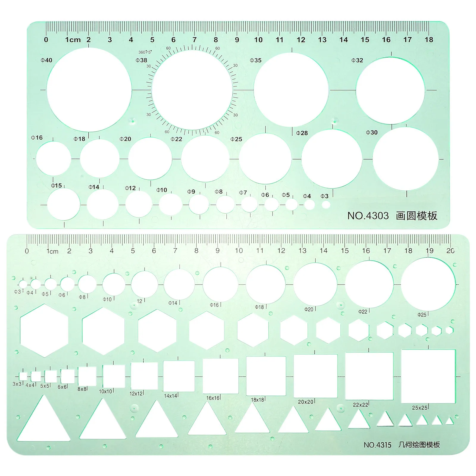 2Pcs Plastic Architectural Drawing Template Ruler Set for Students Engineers Drafting Design Measurement Geometric Stencils