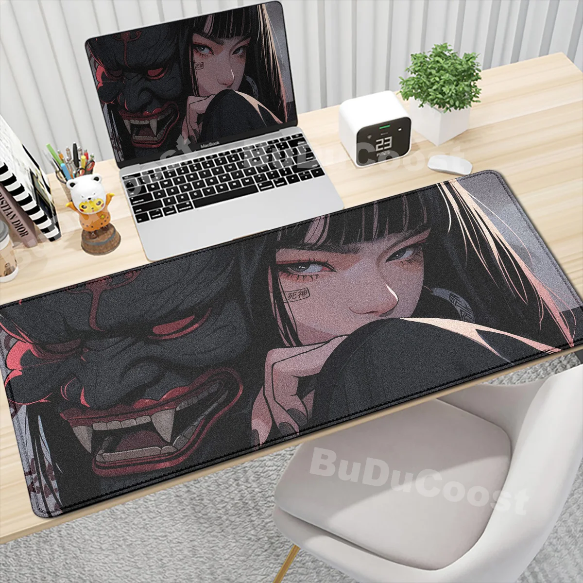 

Computer Mouse Pad Oni Devil Mask Rubber Non-Slip Desk Mat Xxl Anime Girl Large Gaming Accessories HD Printing Keyboard Mousepad