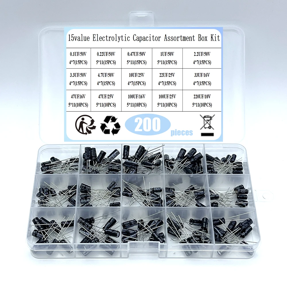 1000Pcs/lot 0.1UF-1000UF 15/24/36Values Aluminum 10-50V Mix Electrolytic Capacitor Assorted Kit And Storage Box