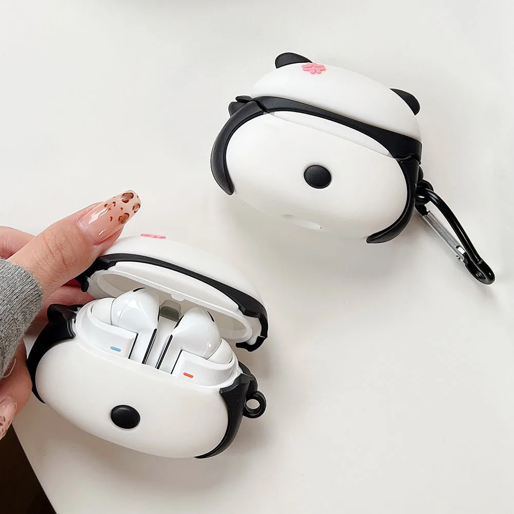 Cute Cartoon Panda Silicone Wireless Bluetooth Earphone Case For Samsung Galaxy Buds 3 Pro Protective Headphone Cover with Hook