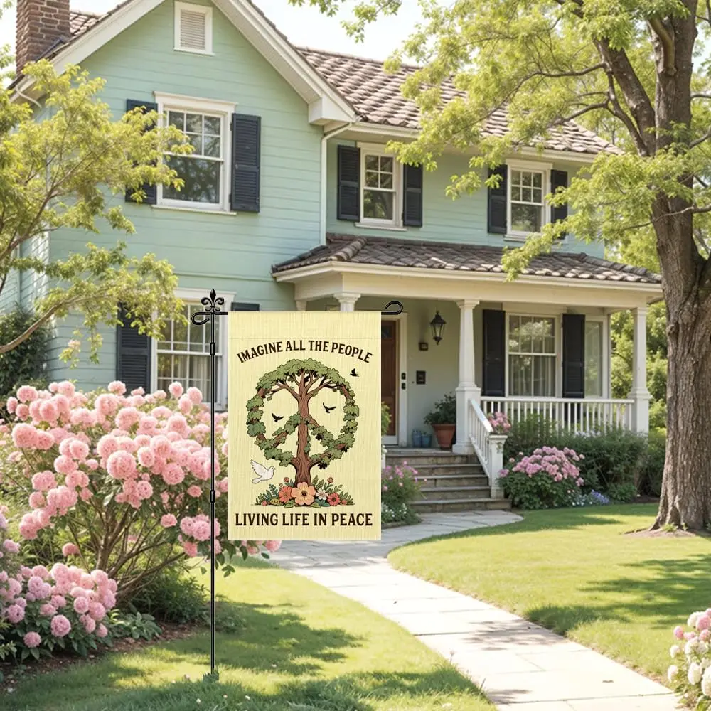 تخيل جميع الأشخاص الذين يعيشون الحياة في السلام حديقة العلم مزدوجة الوجهين ساحة الديكور في الهواء الطلق 12x18 بوصة ، علم الشرفة الوحدة ، T ZZJ