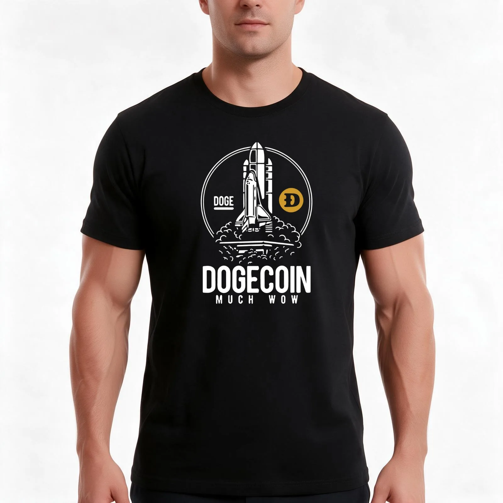 Dogecoin Rocket To The Moon T-Shirt, Summer Casual Cotton Tee, Oversized Streetwear Tops, Vintage Graphic Print, 100% Cotton