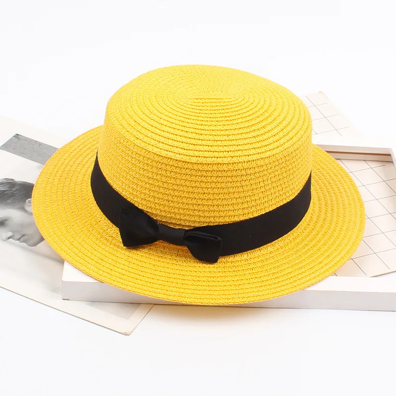 Bucket Hat Women Bowknot Straw Hat Summer Flat Top Fedoras Boater Sun Hat Panama Roll Up Hat UPF50+ Kids Costume Accessories
