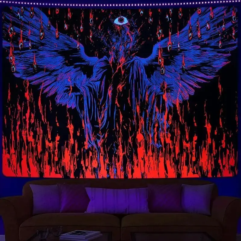 VIKAMA Dark Angel Flames Vintage Bohemian Wall Art Tapestry Hanging for Living Room Bedroom Dorm Room Aesthetic Decor