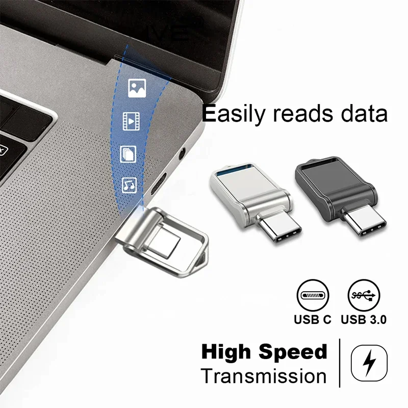 Pendrive USB 3.0 Flash Drive Dual Slot High-Speed Transfer Memory Stick Metal Pen Drive for Data Storage of Photos Videos Files