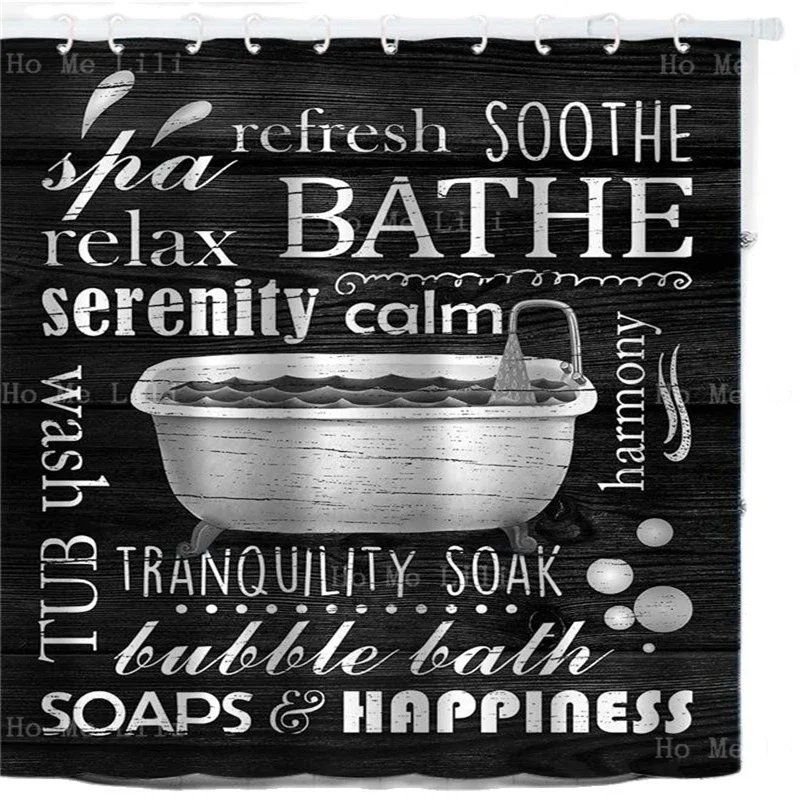 Cute Farmhouse Bathroom Rules Inspirational Quote Funny Black And White Shower Curtain For Home Decor With Hooks