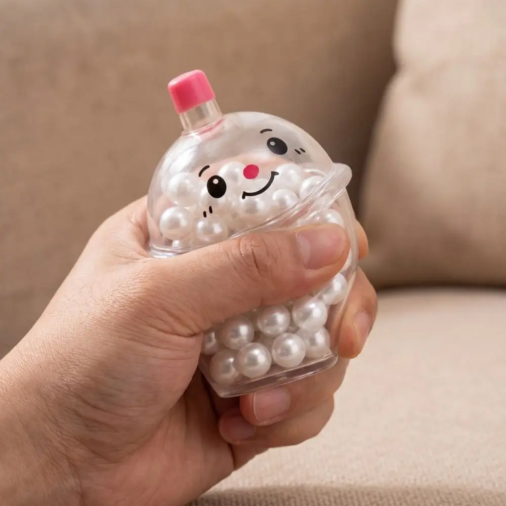 Creative Pearl Milk Tea Cup Squeeze Toy Slow-Rebound Handmade Pearls Ball Pinching Fun Toy Portable Fuuny Bubble Tea Cup Toy