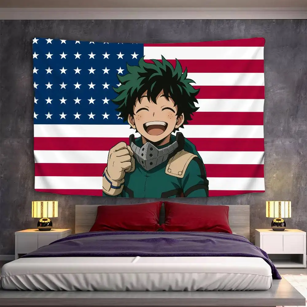 Midoriya Izuku Print Tapestry American Flag Soft Fabric Wall Carpet Aesthetic Home Decoration Bedroom Background Hanging Cloth