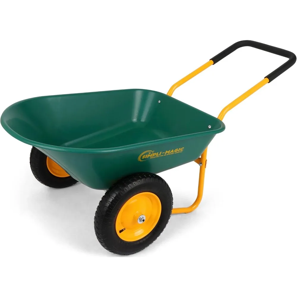 

Simpli-Magic Premium Dual-Wheel Home Utility Yard Wheelbarrow Garden Cart w/Built-in Stand for Lawn, Gardening, Grass, Soil, Bri